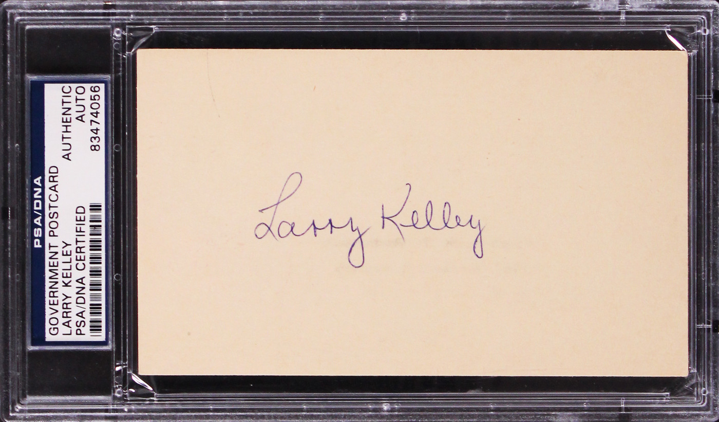 Larry Kelley Authentic Signed 3.25x5.5 Government Postcard Autographed PSA Slab