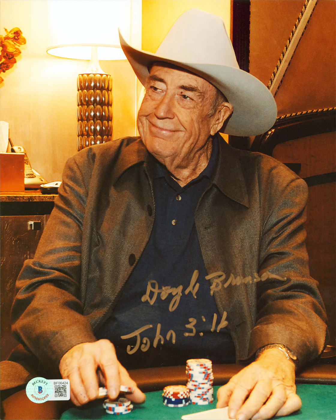 Doyle Brunson "John 3:16" Authentic Signed 8x10 Vertical Photo BAS #BF06424