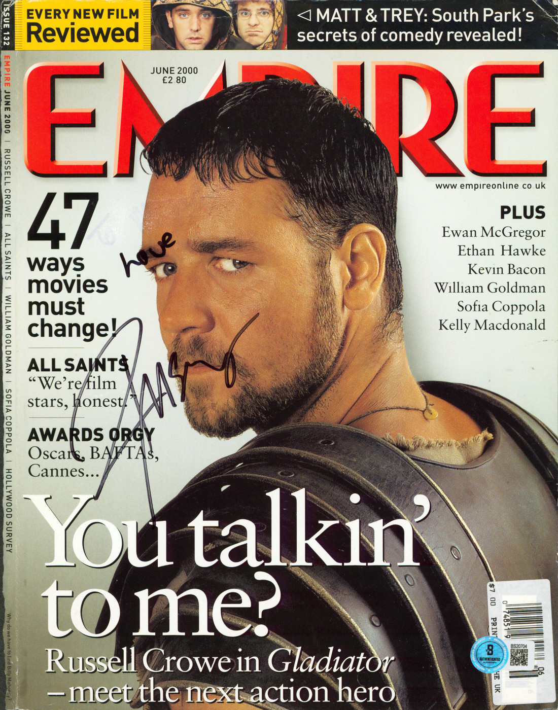 Russell Crowe "Love" Signed June 2000 Empire Magazine Cover BAS #BS20704