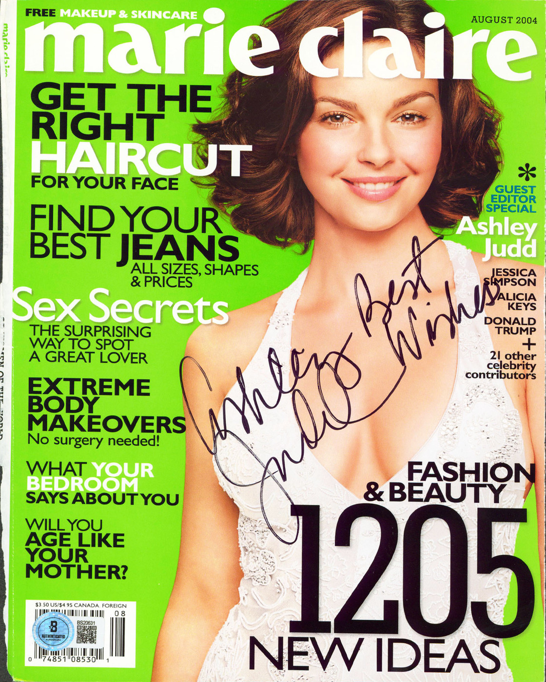 Ashley Judd "Best Wishes" Signed August 2004 Marie Claire Magazine Cover BAS