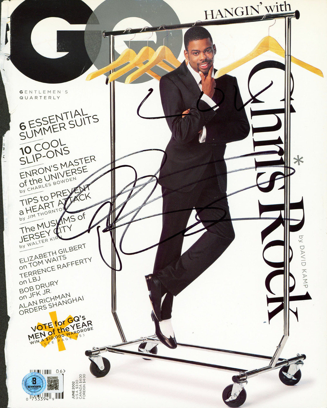 Chris Rock "Luv" Authentic Signed June 2002 GQ Magazine Cover BAS #BS20660
