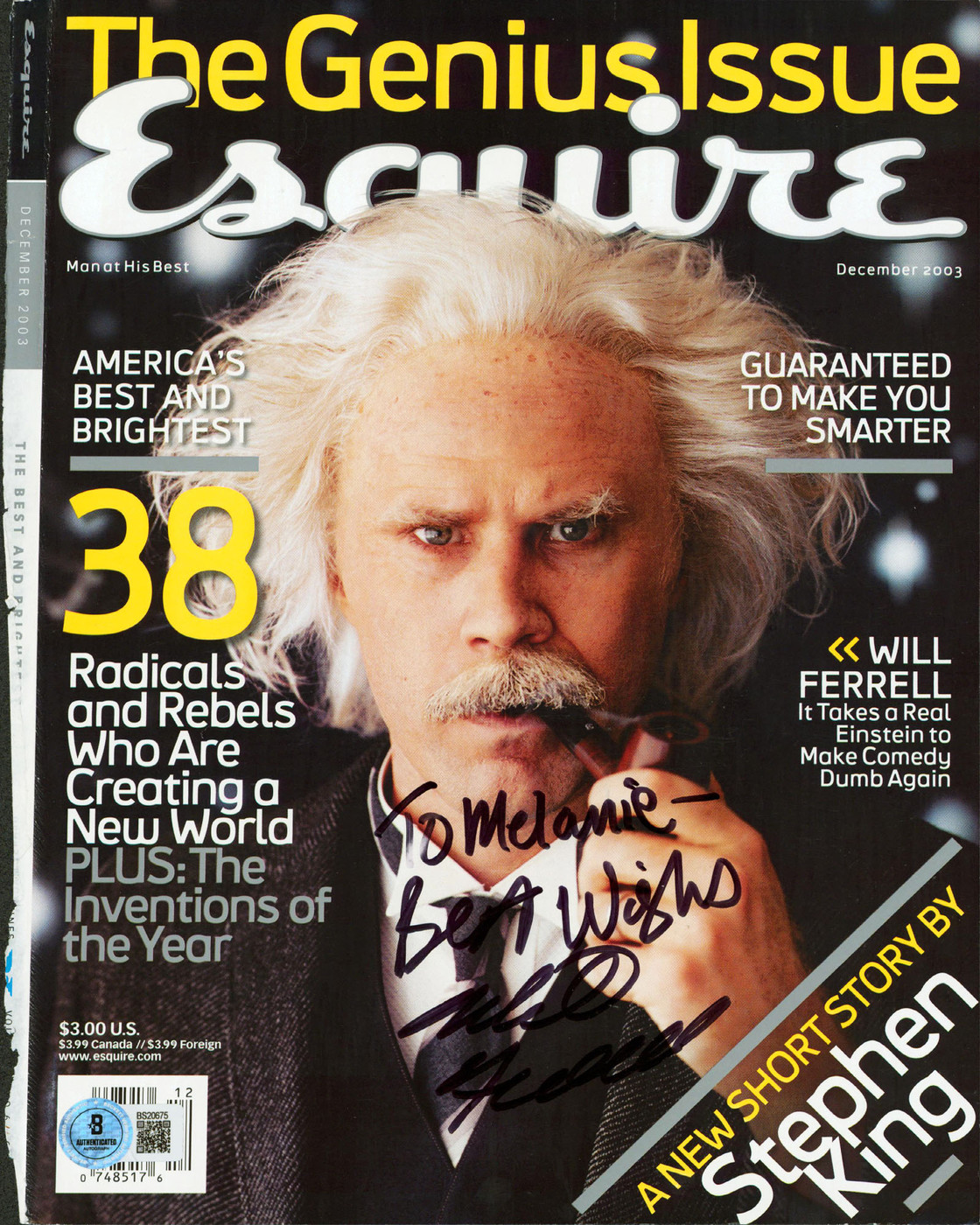 Will Ferrell "Melanie Best Wishes" Signed Dec. 2003 Esquire Magazine Cover BAS 1