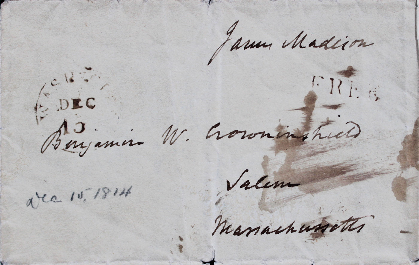 James Madison Signed 7.75x9.75 1814 Handwritten Free Frank BAS #AE13626
