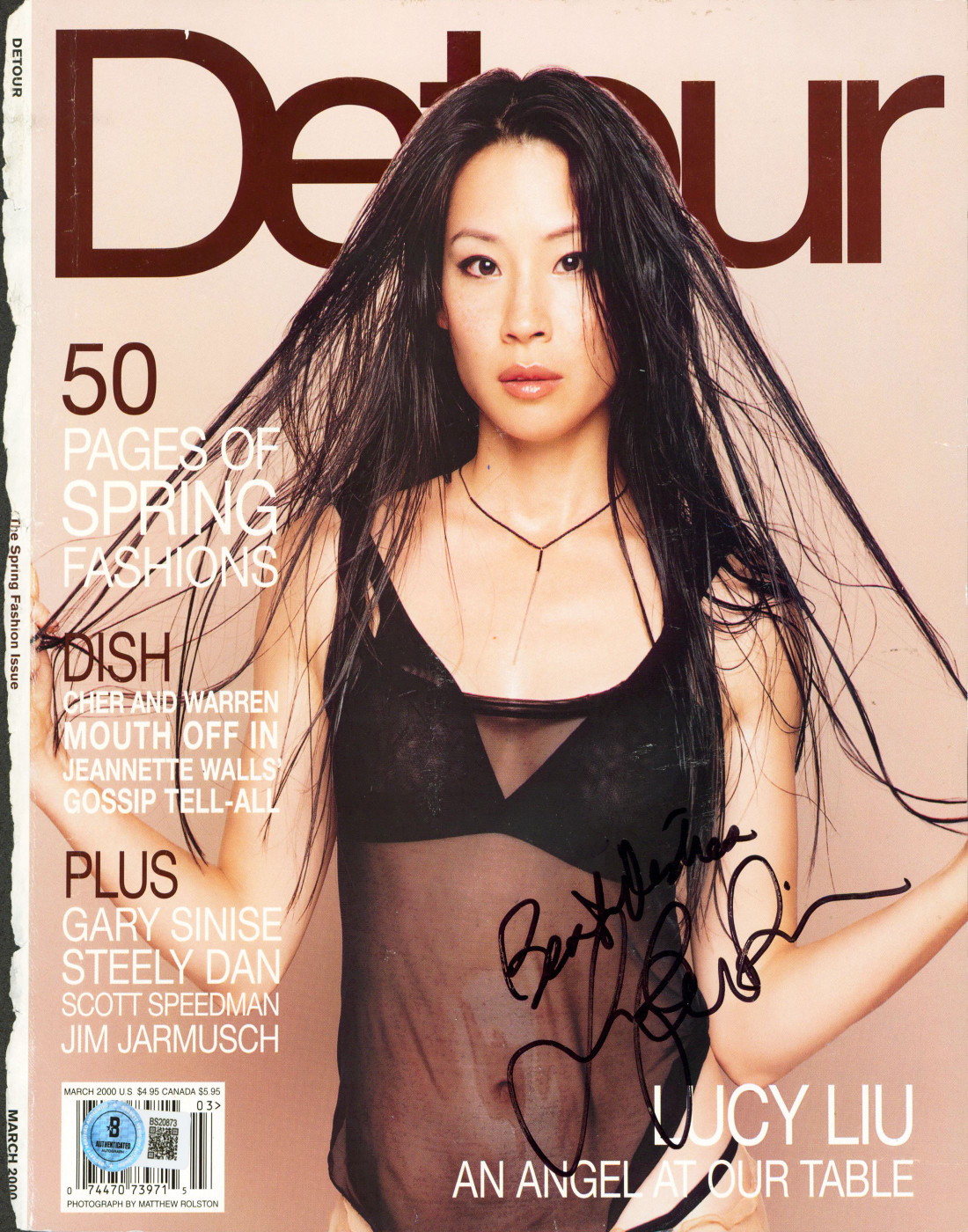 Lucy Liu "Best Wishes" Signed Detour Magazine Cover March 2000 BAS #BS20873