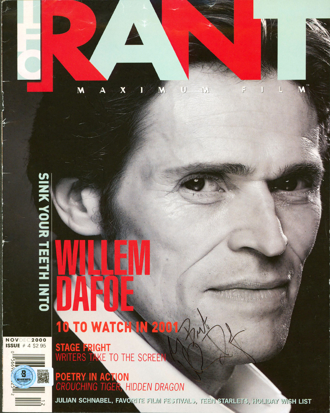 Willem DaFoe Authentic Signed IFC Rant Magazine Cover May 28, 1990 BAS #BS29199
