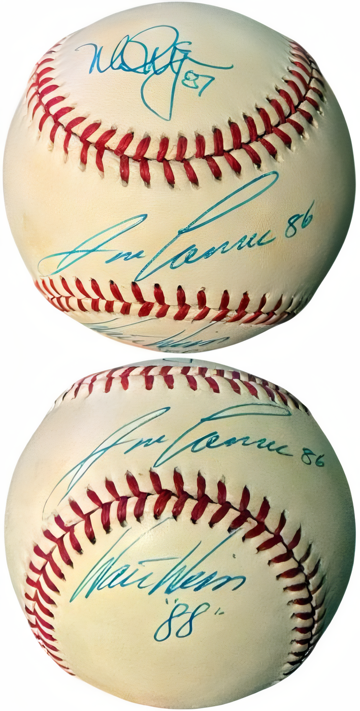 Jose Canseco/Mark Mc Gwire/Walt Weiss Triple Signed Rawlings Ofc American League Baseball Al Roy Winners  Tone Spots  Beckett Rev