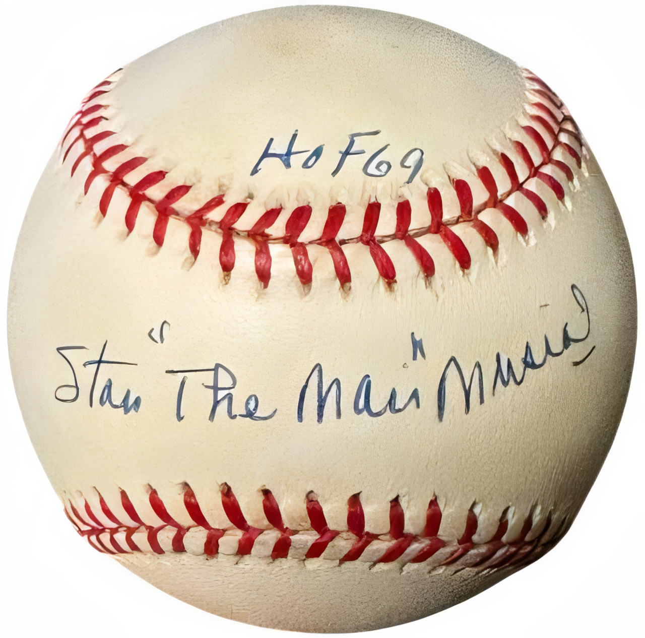 Stan Musial Signed Rawlings Official National League Baseball Dual Hof 69/The Man Toned   Coa (St. Louis Cardinals)