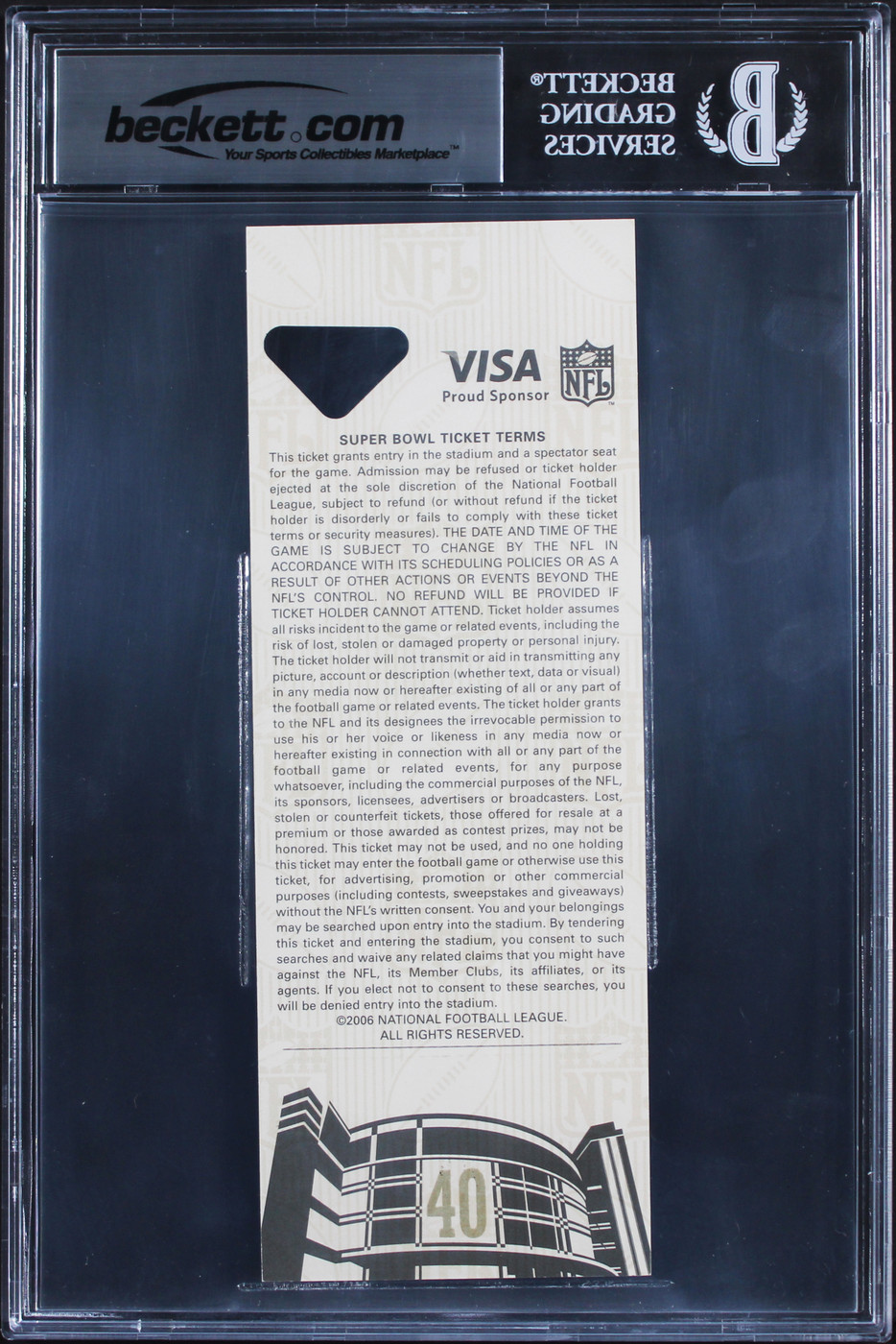 Steelers Hines Ward "SB XL MVP" Signed 2006 Super Bowl XL Ticket Stub BAS Slab 2