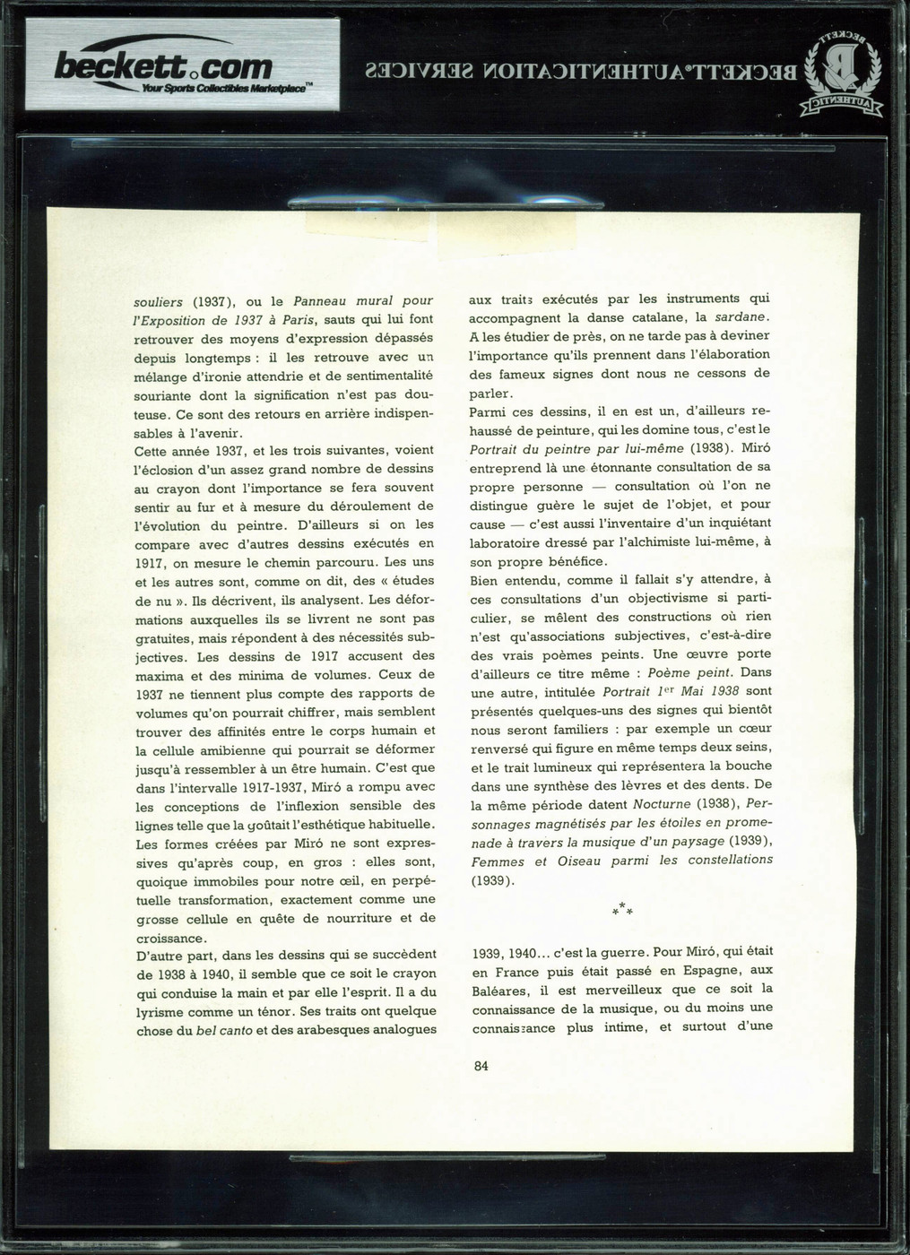 Joan Miro Authentic Signed 7.7x9 Photo Auto Graded Mint 9! BAS Slabbed