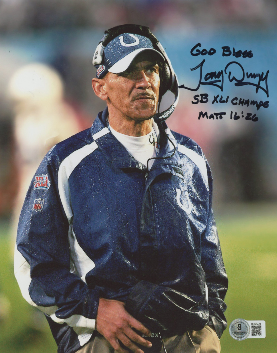 Colts Tony Dungy "3x Insc" Authentic Signed 8x10 Vertical Photo BAS 2