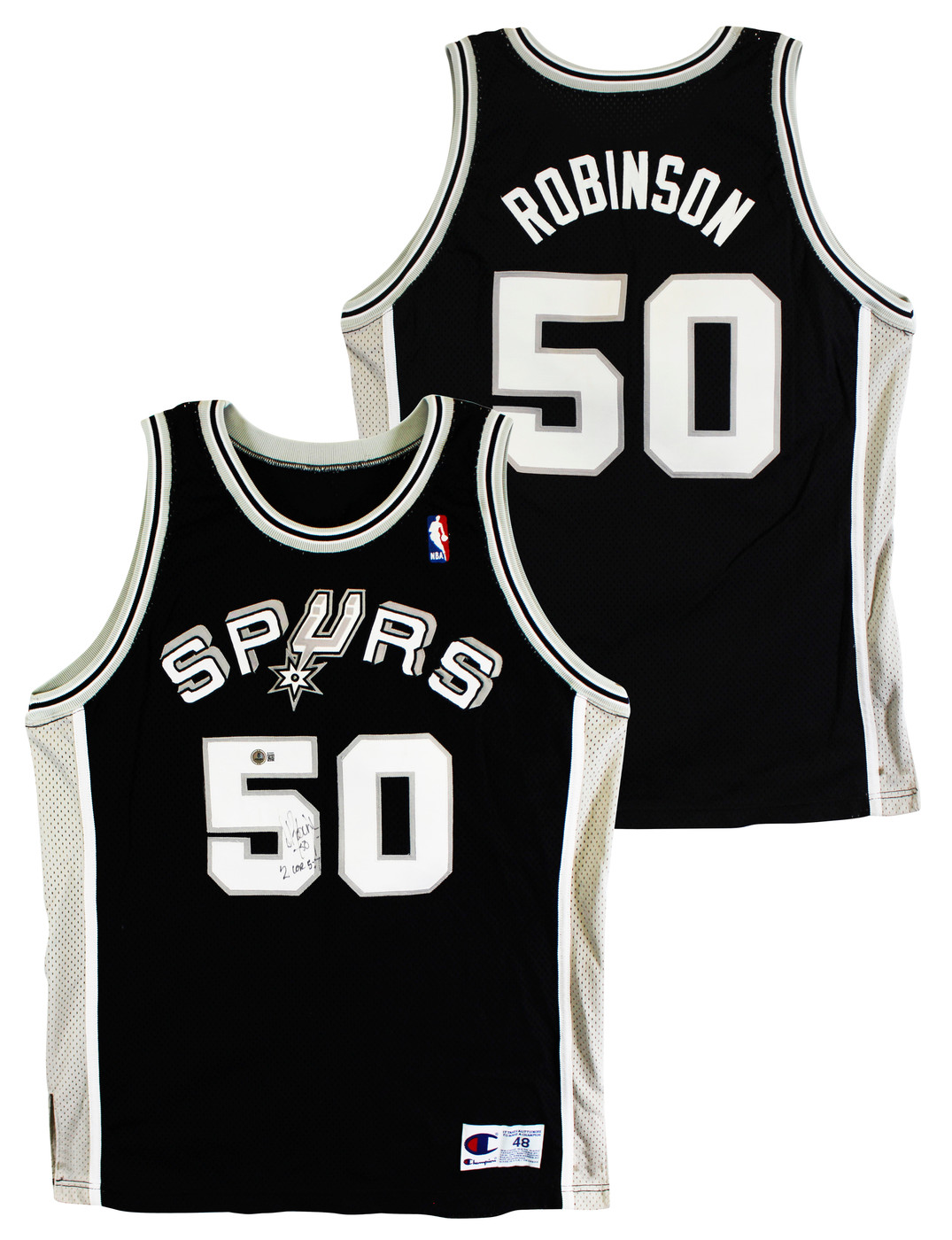 Spurs David Robinson "2 Cor 5:7" Signed Black Champion Jersey BAS #BU55005