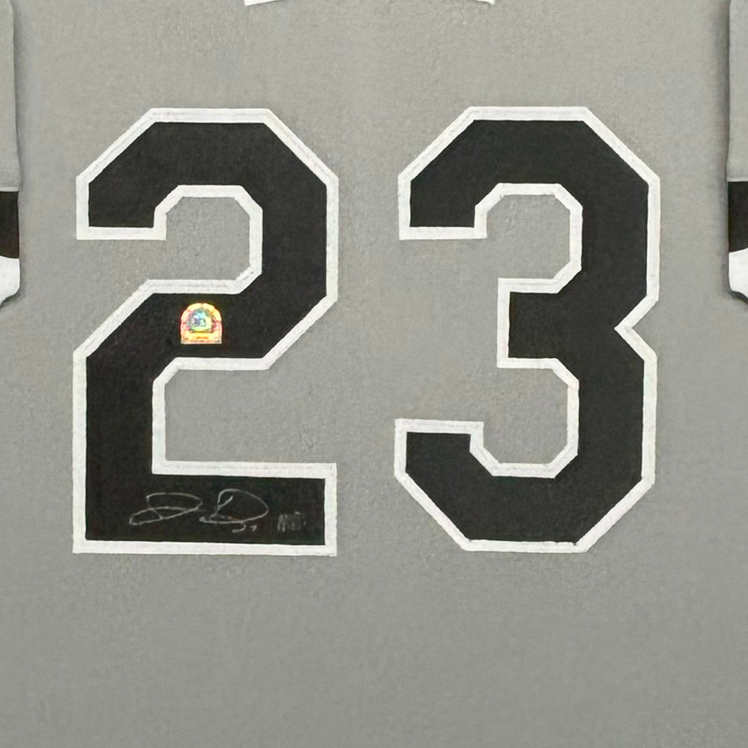 Jermaine Dye Signed MVP Chicago Grey Custom Suede Matte Framed Baseball Jersey ()