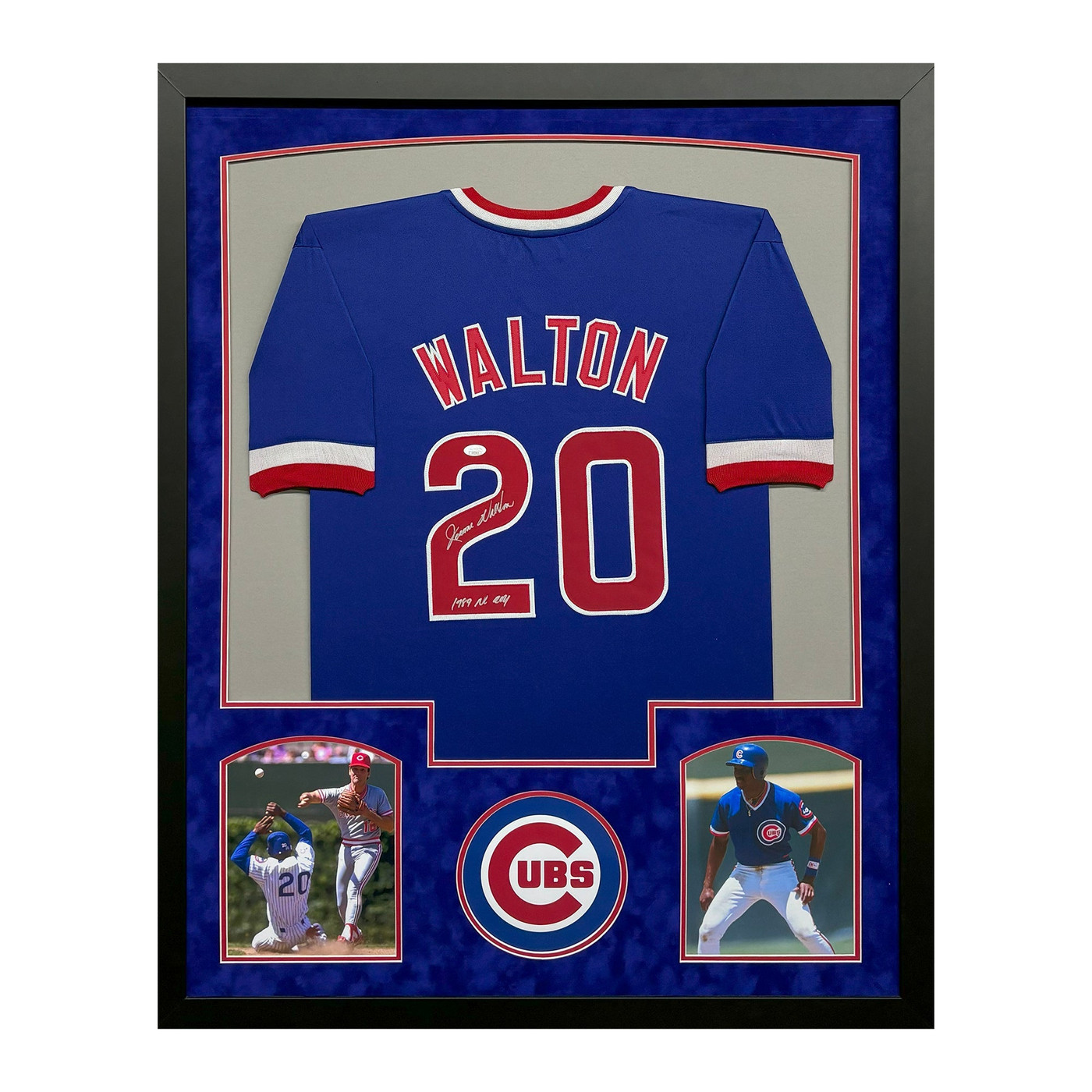 Jerome Walton Signed 1989 NL ROY Chicago Blue Custom Suede Matte Framed Baseball Jersey (JSA) Version 1