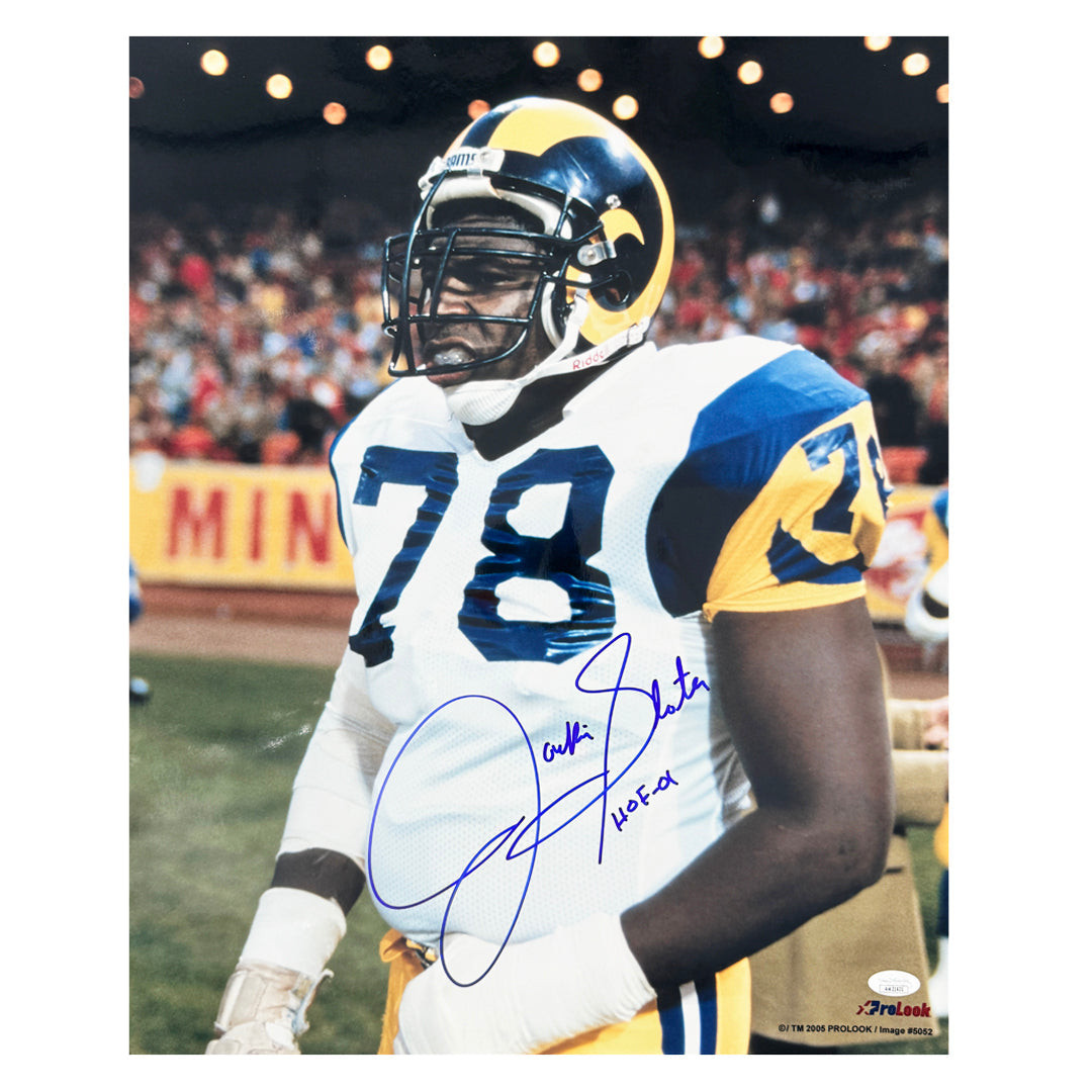 Jackie Slater Signed HOF 01 Inscription San Diego Pose 1 Football 16x20 Photo (JSA)