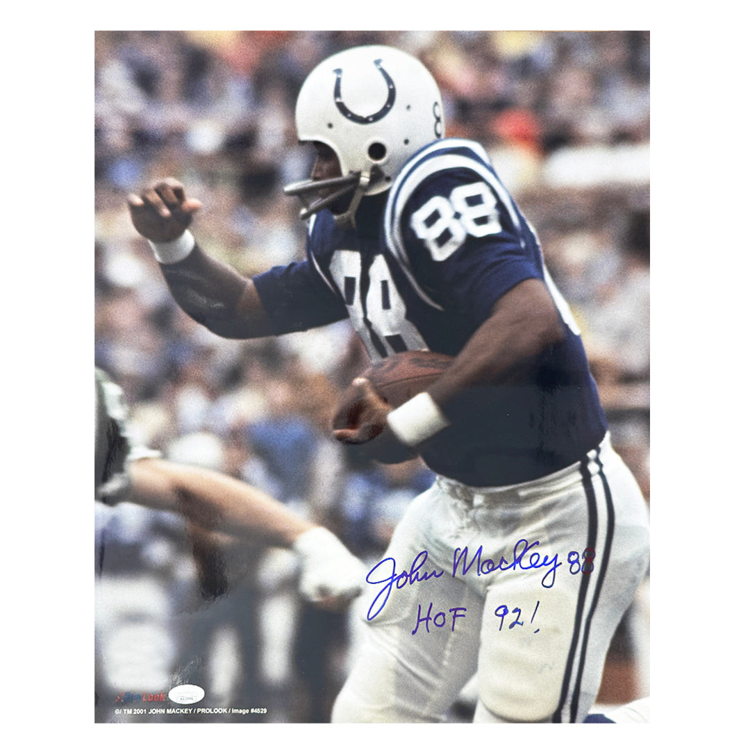 John Mackey Signed Hof 92 Inscription Baltimore Pose 1 Football 16x20 Photo (JSA)
