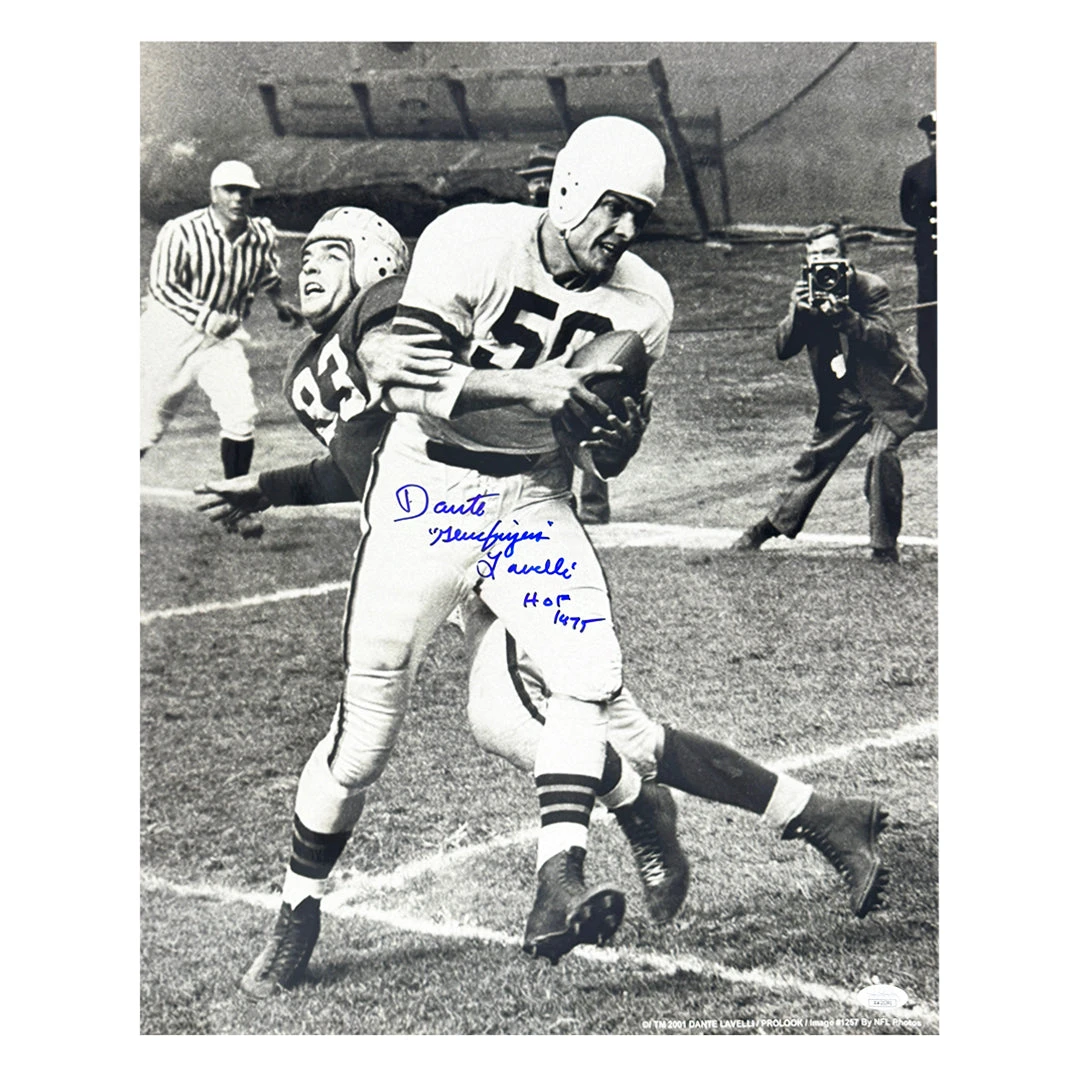 Dante Gluefingers Lavelli Signed HOF 1975 Inscription Cleveland Pose 2 Football 16x20 Photo (JSA)
