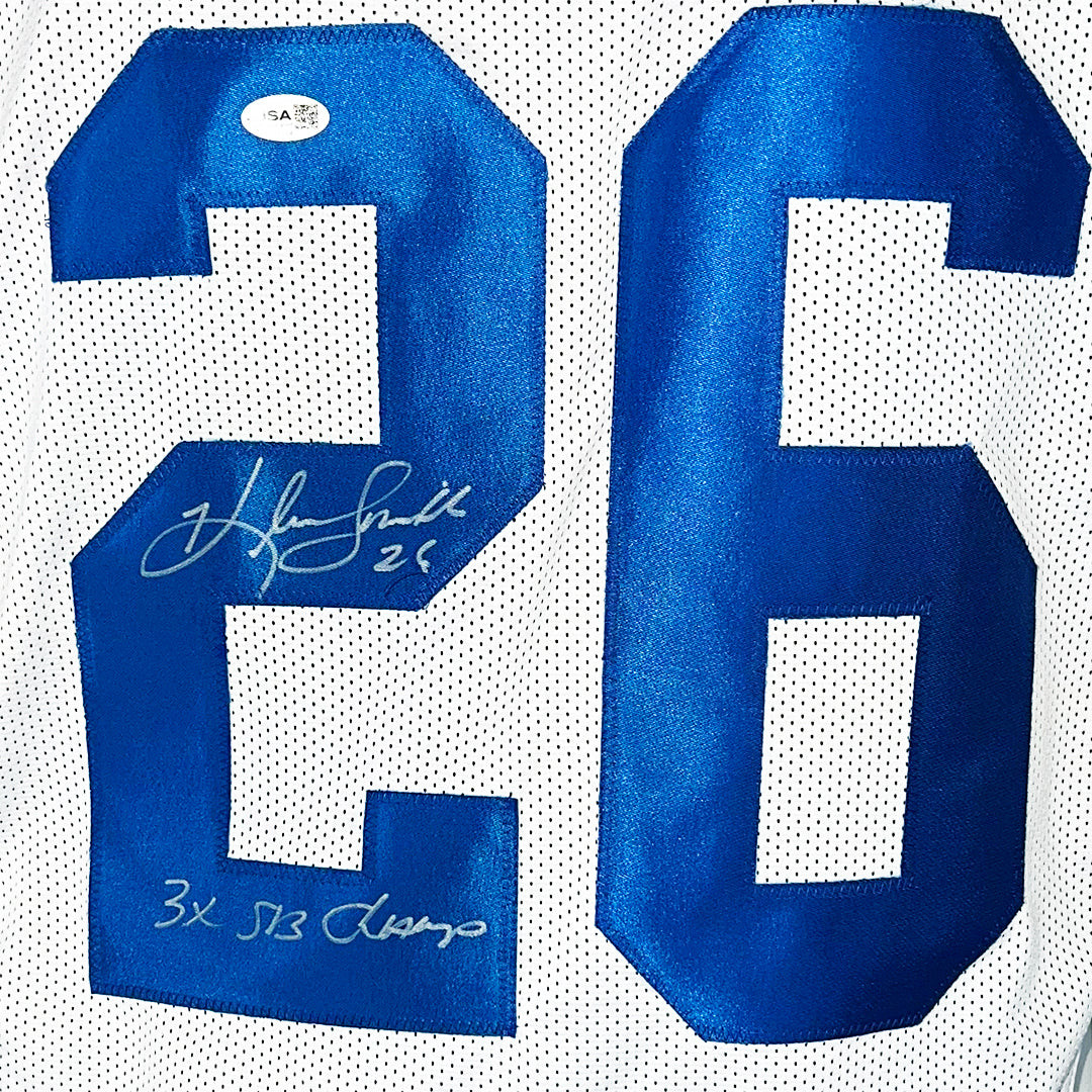 Kevin Smith Signed 3x SB Champ Inscription Dallas White Football Jersey (Beckett)