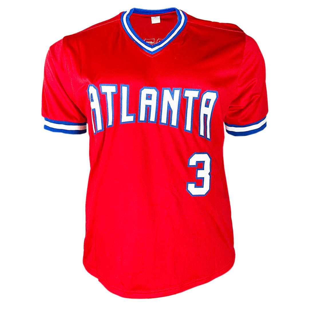 Dale Murphy Signed Blue Ink Inscription Atlanta Red Throwback Baseball Jersey (JSA)