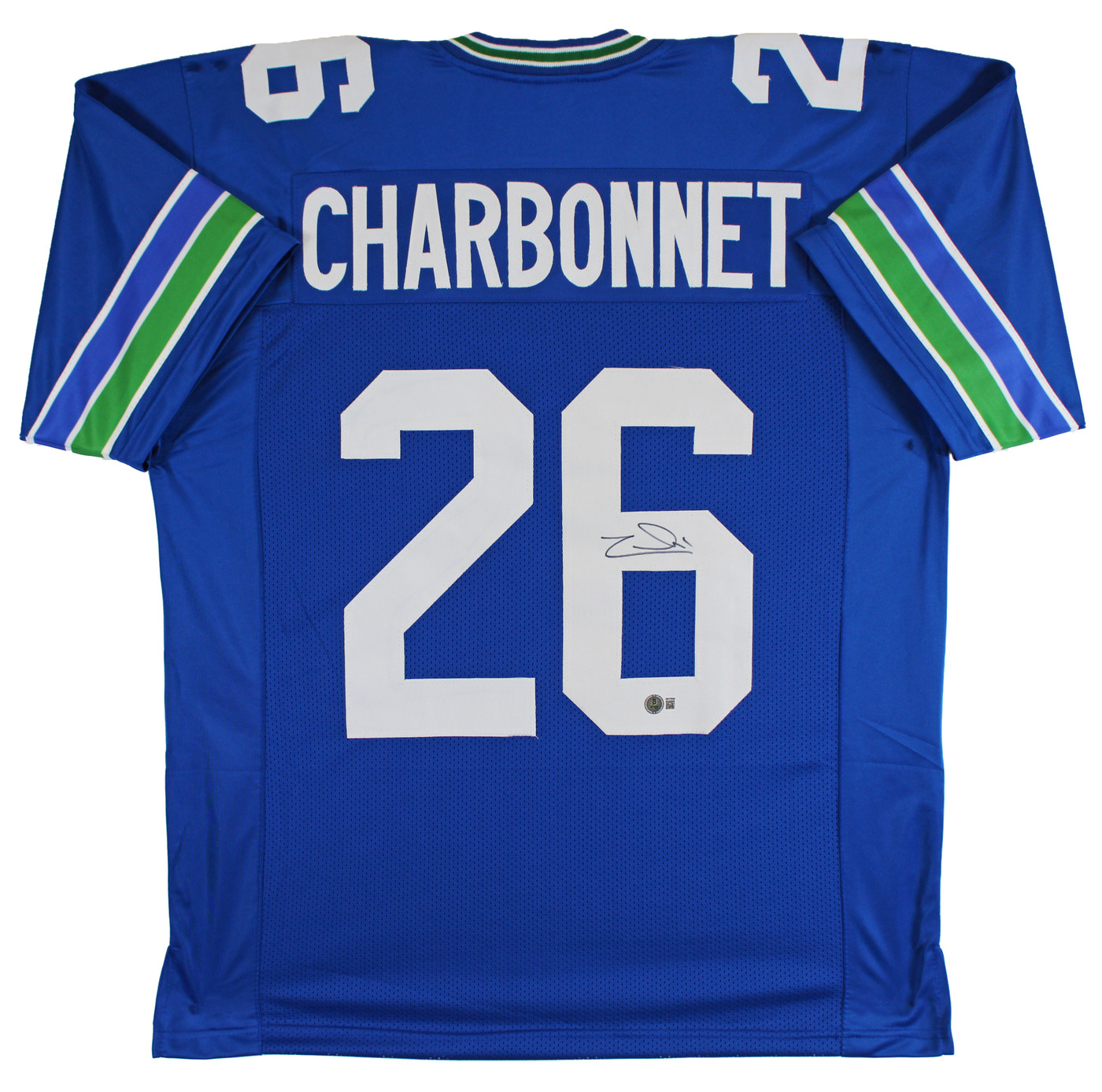 Zach Charbonnet Authentic Signed Blue Throwback Pro Style Jersey BAS Witnessed