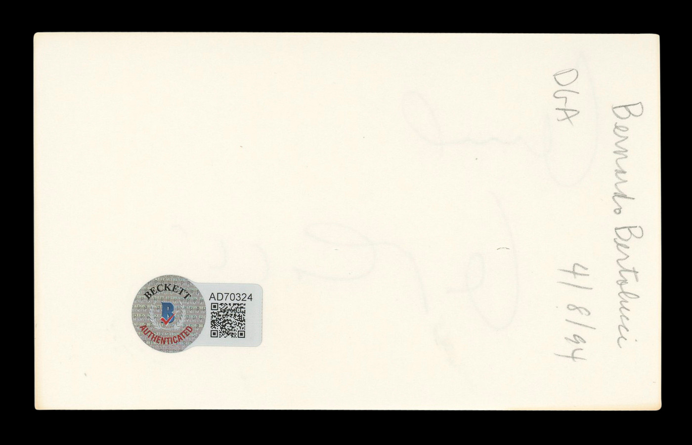 Bernardo Bertolucci The Last Emperor Signed 3x5 Index Card BAS #AD70324