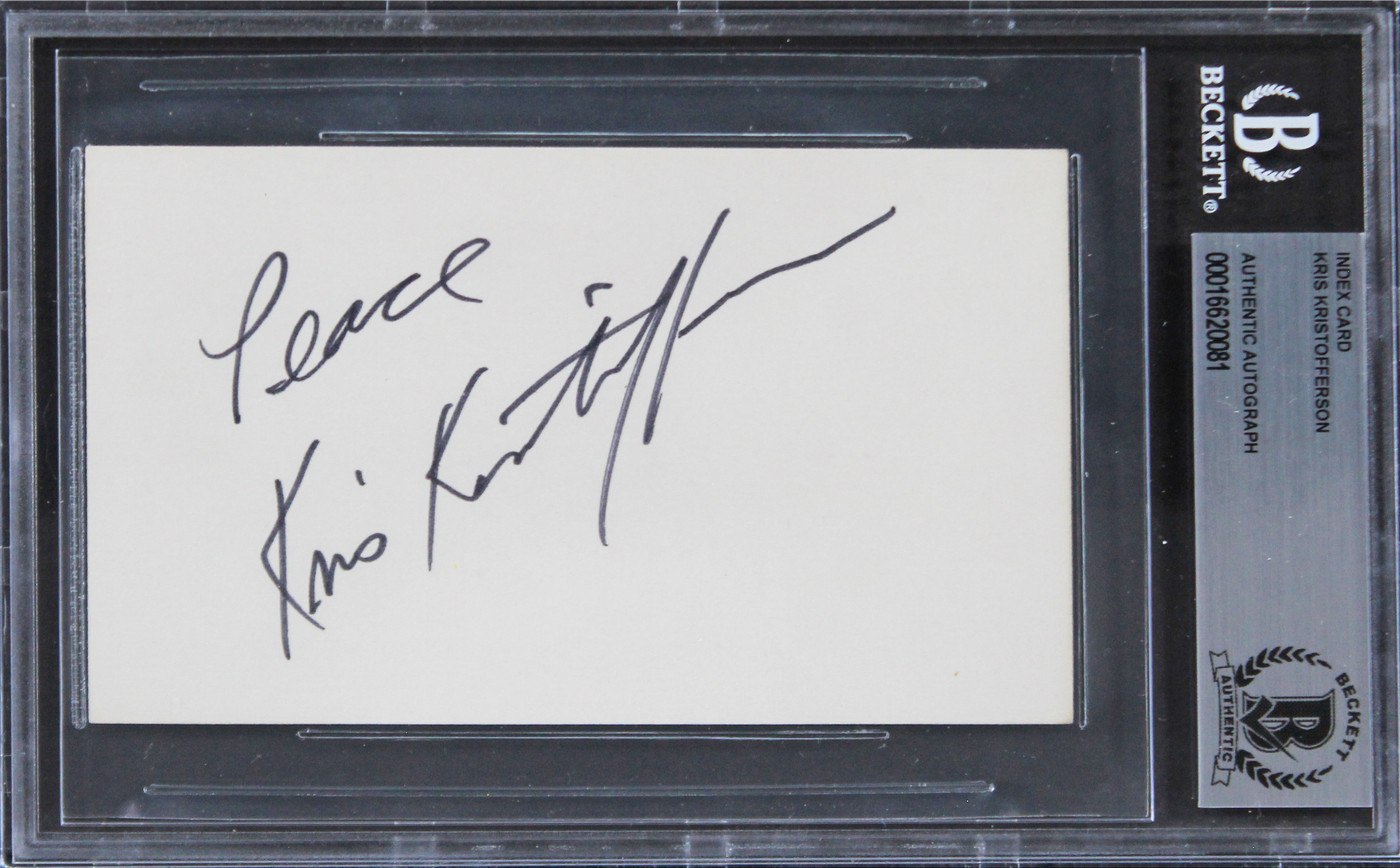 Kris Kristofferson Blade "Peace" Authentic Signed 3x5 Index Card BAS Slabbed 1