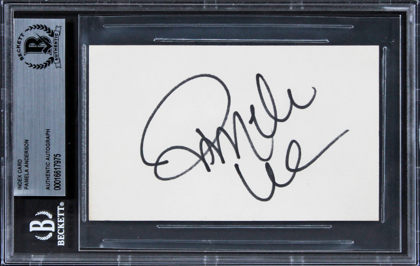 Pamela Anderson Playboy Authentic Signed 3x5 Index Card Autographed BAS Slabbed
