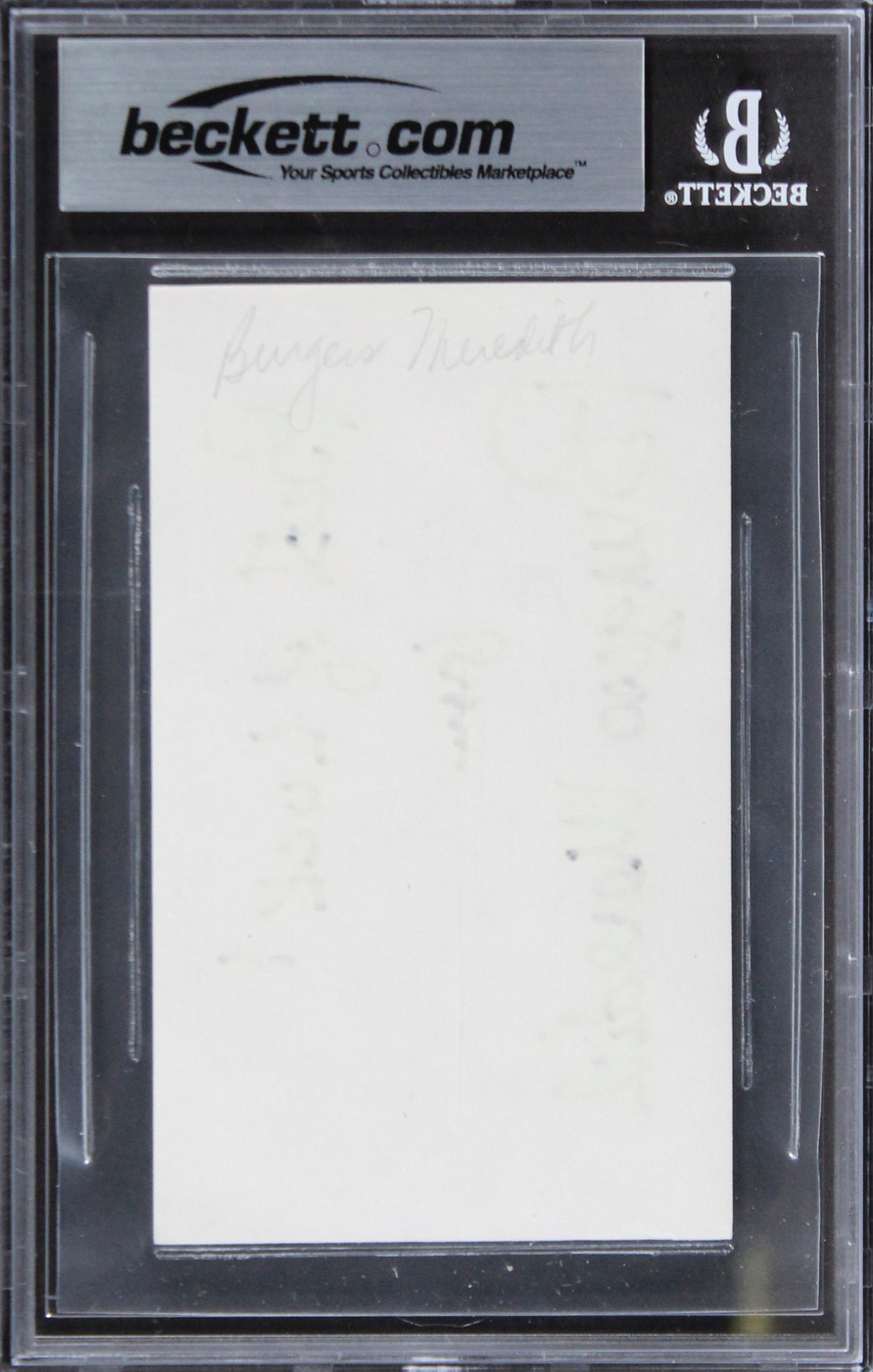 Burgess Meredith Rocky "Best Of Luck" Signed 3x5 Index Card BAS Slabbed 1