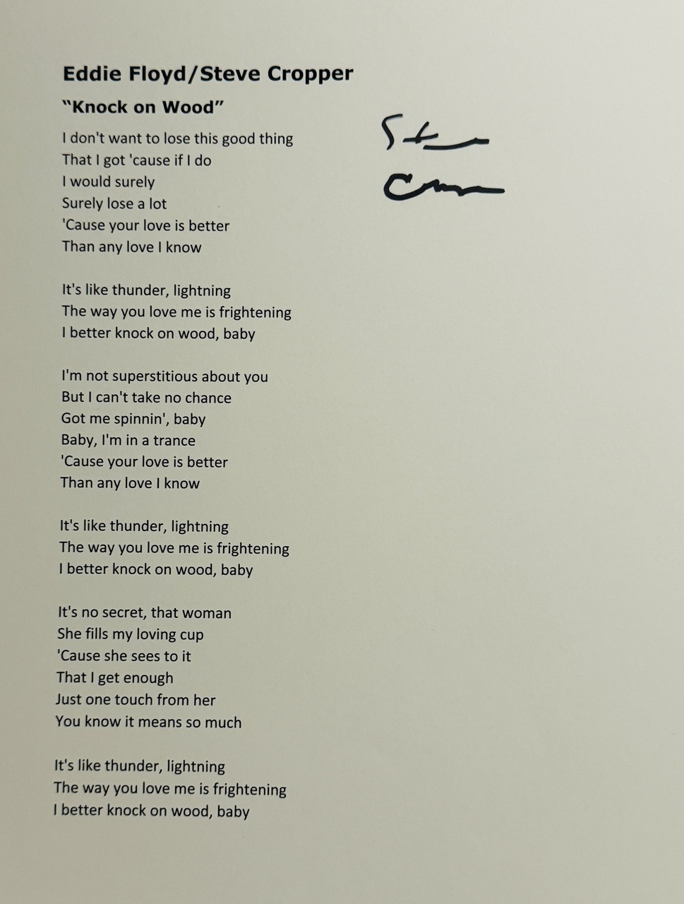 Steve Cropper Lyrics "Knock on Wood"