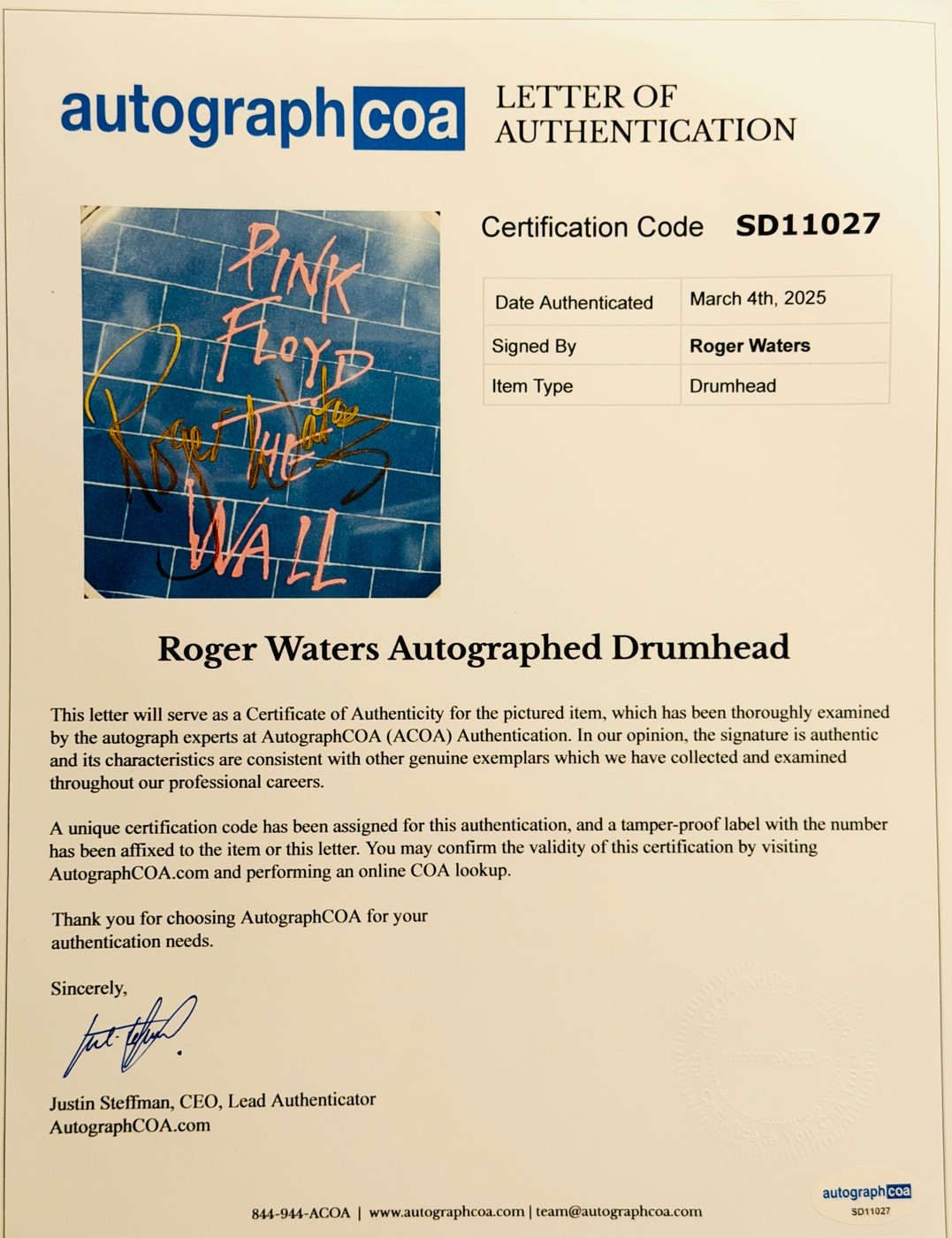 Roger Waters 12" Drumhead "The Wall"