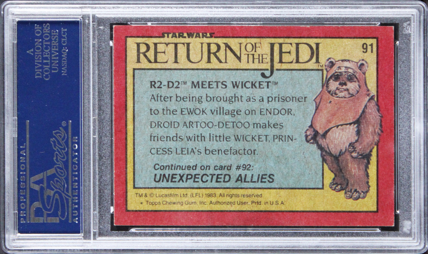 Kenny Baker & Warwick Davis Signed 1983 Star Wars ROTJ #91 Card PSA/DNA Slabbed