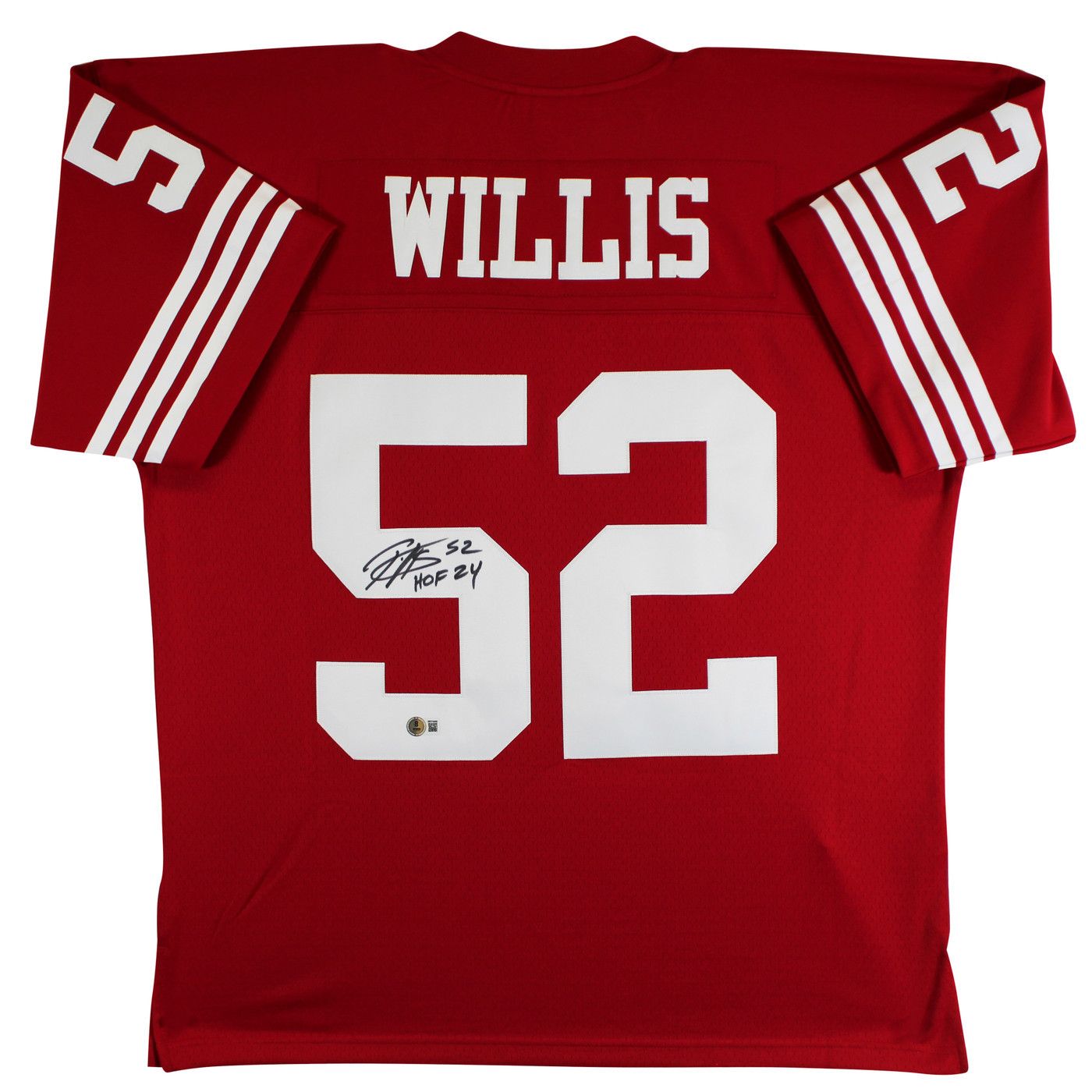 49ers Patrick Willis "HOF 24" Signed Red Mitchell & Ness Jersey BAS Witnessed
