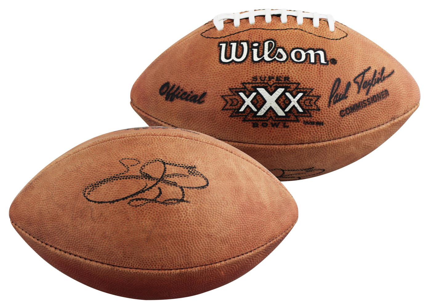 Cowboys Emmitt Smith Signed Wilson Super Bowl XXX Logo Football BAS W #3W321454