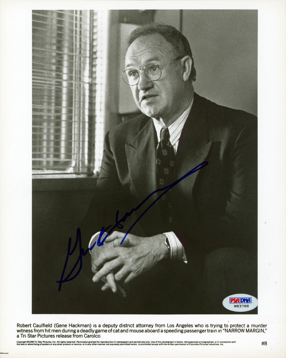 Gene Hackman Narrow Margin Authentic Signed 8x10 Vertical Photo PSA/DNA #W83788