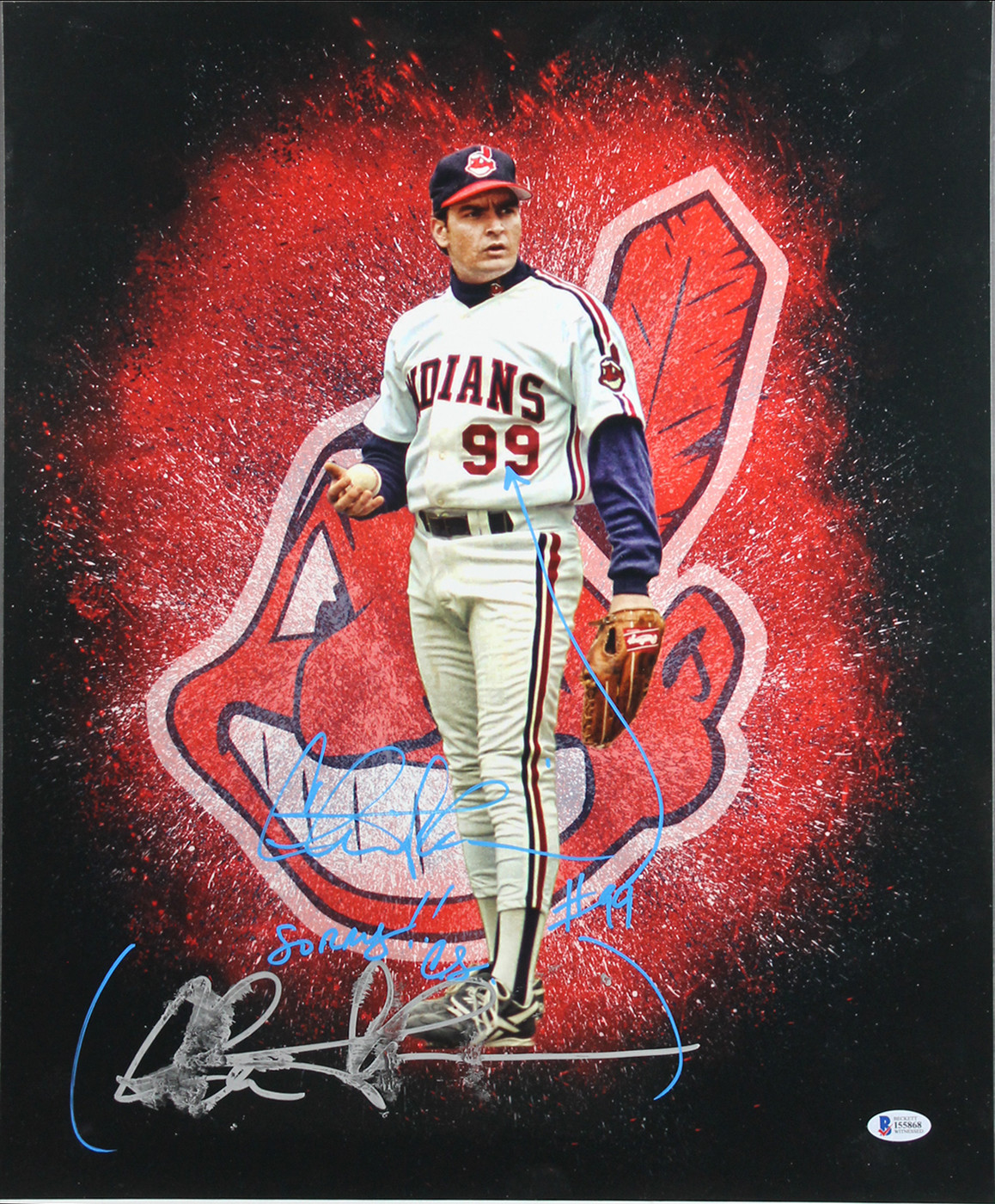 Charlie Sheen Major League "Sorry" 3x Signed 16X20 Photo BAS Witnessed #I55868