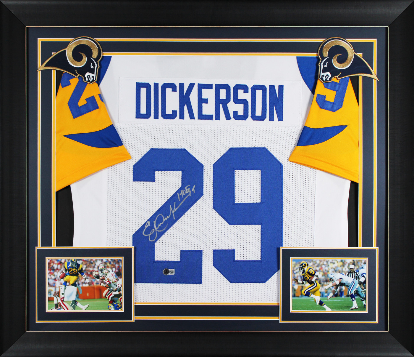 Eric Dickerson "HOF 99" Signed White Pro Style Framed Jersey BAS Witnessed