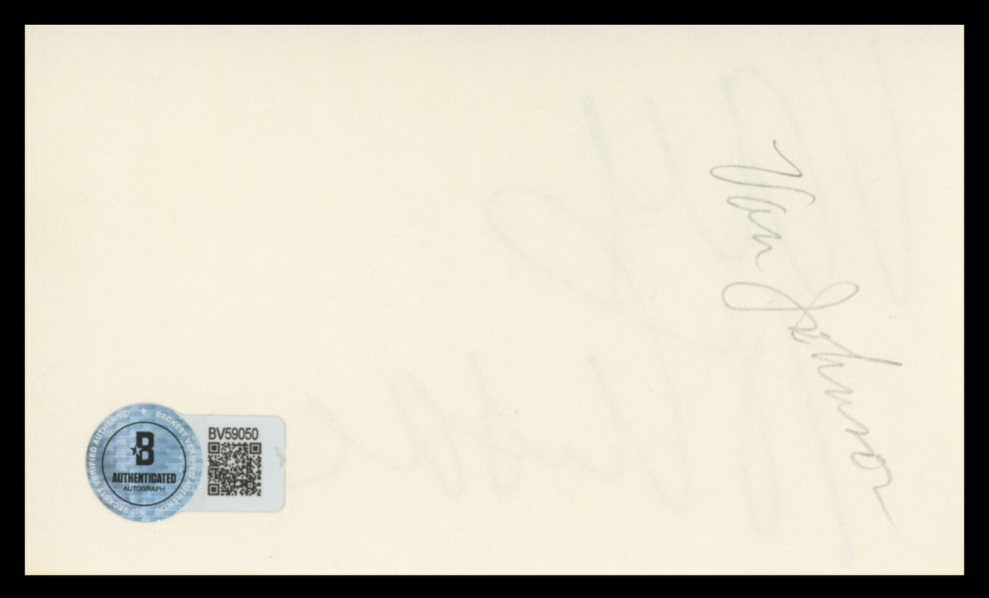 Van Johnson Battleground Authentic Signed 3x5 Index Card BAS #BV59050