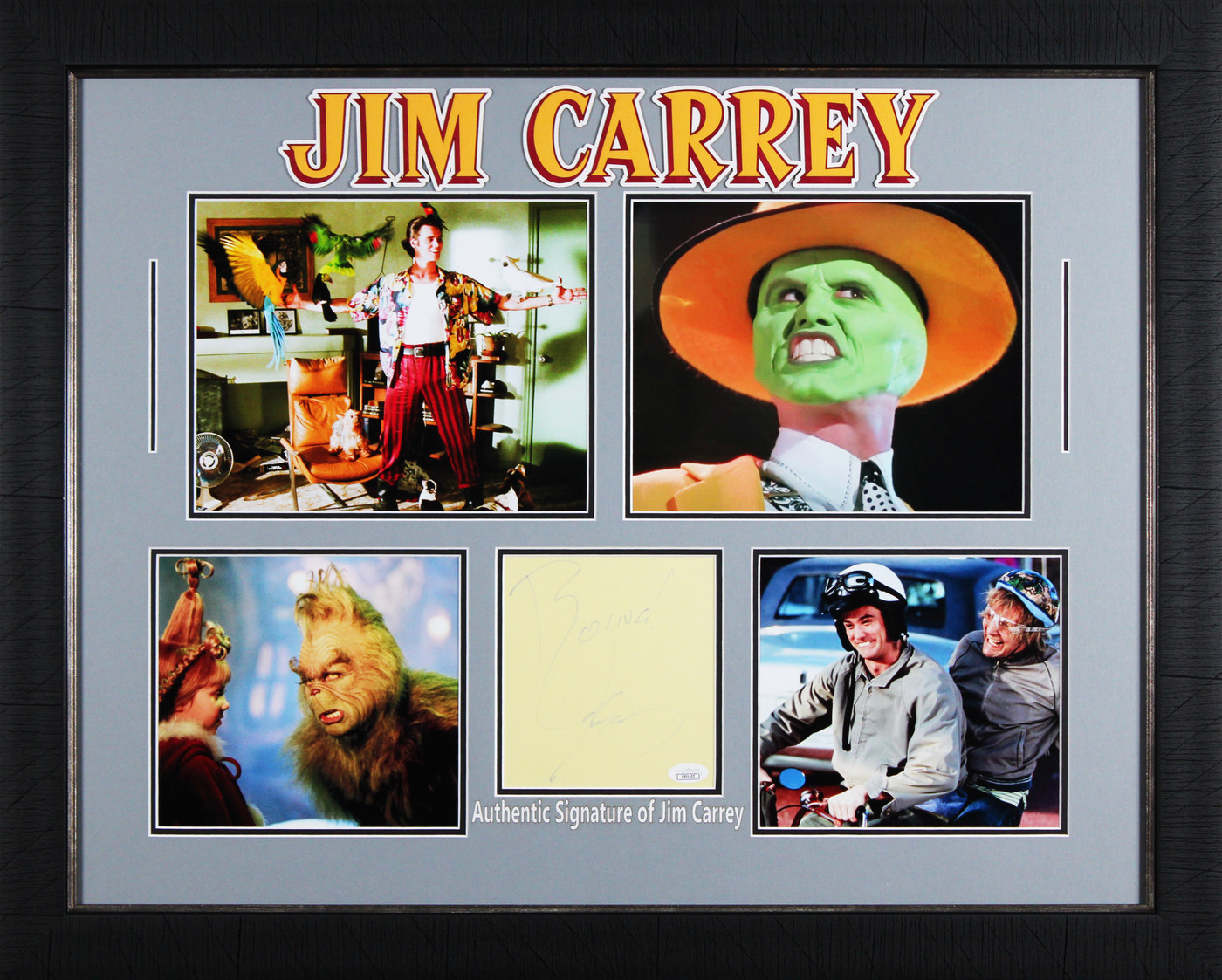 Jim Carrey The Mask "Boing!" Signed & Framed 5.5x6 Cut Signature JSA #CE01107