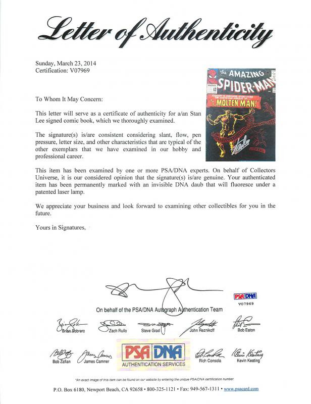 Stan Lee Signed Amazing Spider-Man #28 Comic Book 1St Molten Man! PSA #V07969