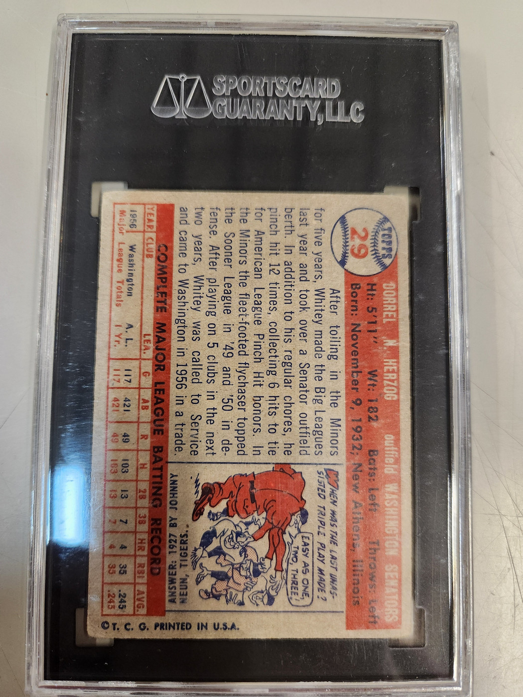 1957 Topps #29 Whitey Herzog Rookie Card Signed HOF 2010 SGC Authentic