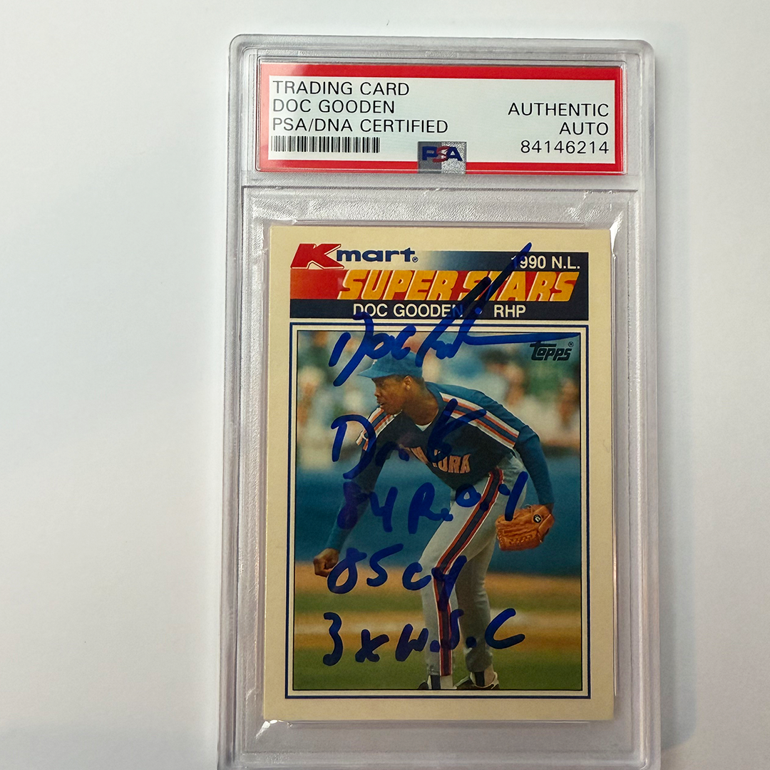 Dwight Gooden Signed 1990 Topps Kmart Super Stars #10 w/4 Inscriptions PSA Auto Auth