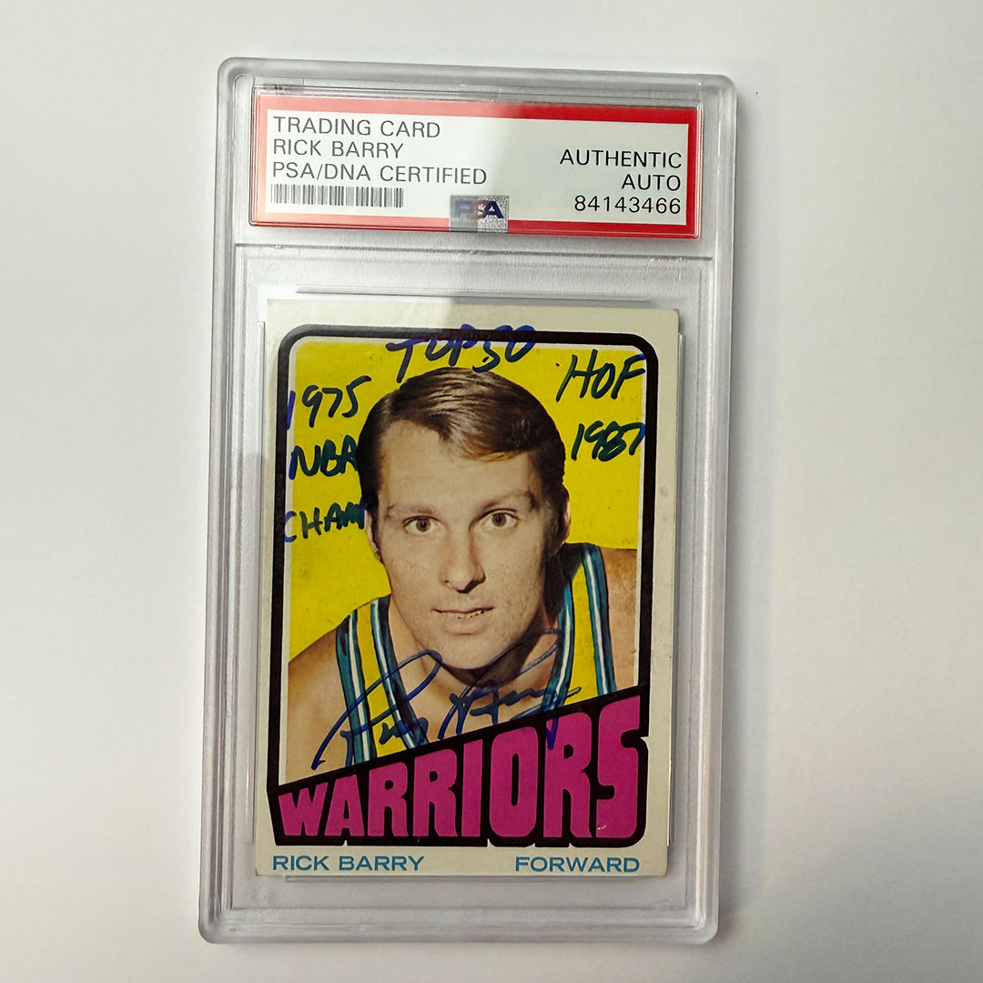 Rick Barry Signed 1972-73 Topps #44 With 3 Inscriptions PSA Auto Authentic Version 3