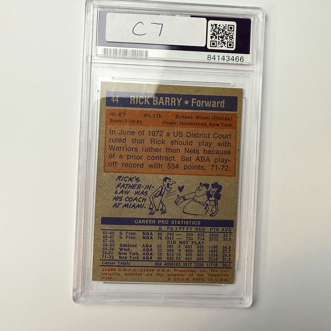 Rick Barry Signed 1972-73 Topps #44 With 3 Inscriptions PSA Auto Authentic Version 3