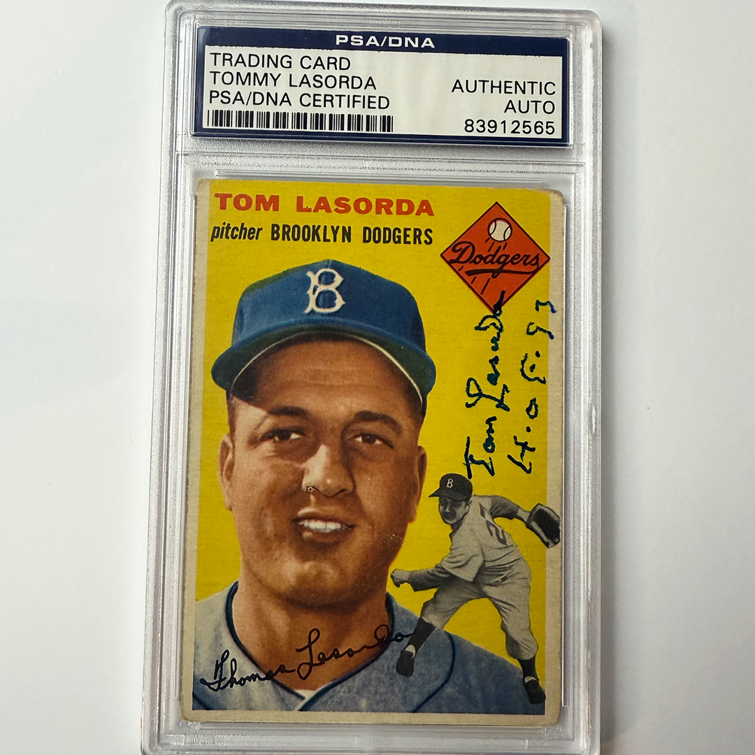 Tommy Lasorda Signed 1954 Topps Rookie #132 HOF 97 PSA  Auto Authentic