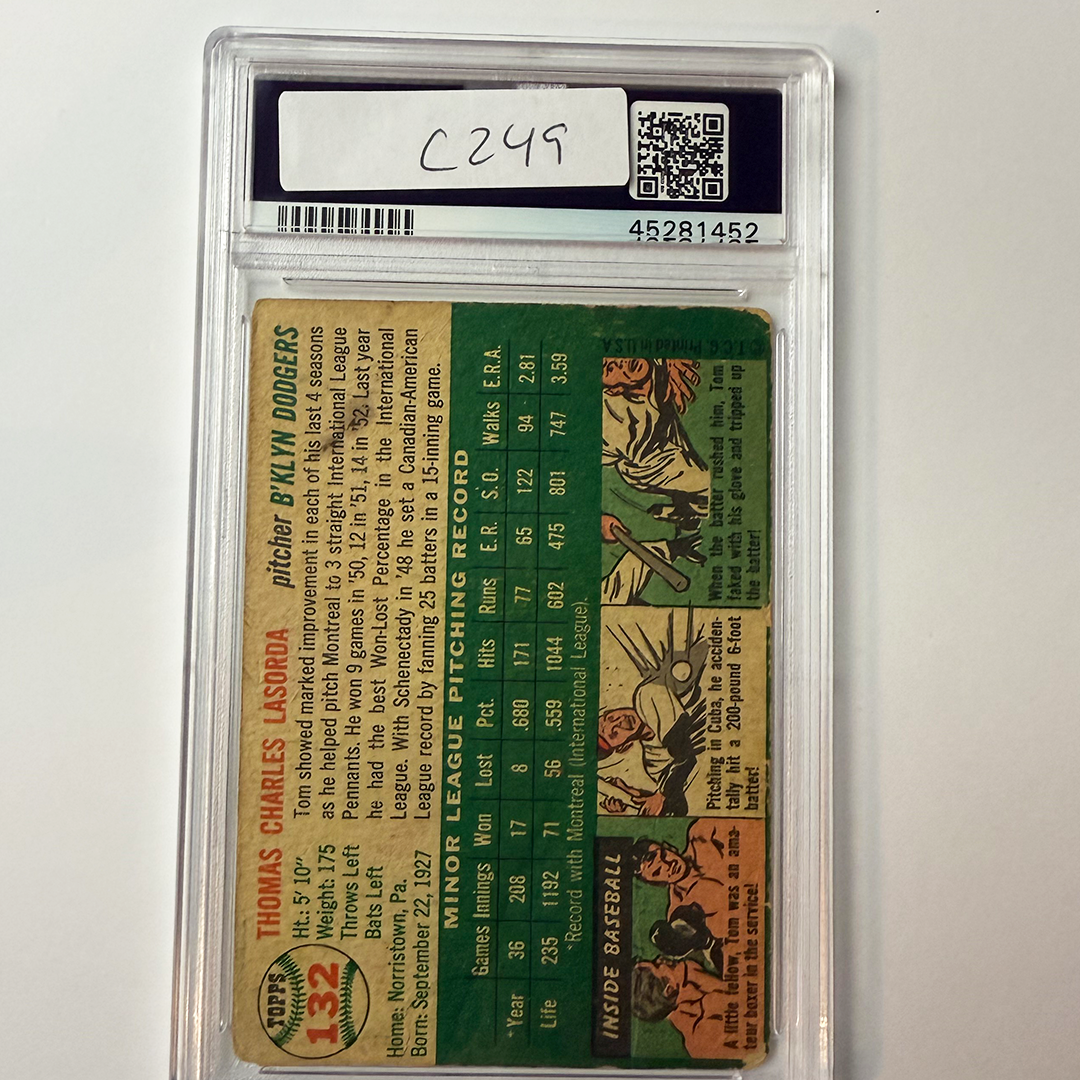 Tommy Lasorda Signed 1954 Topps Rookie #132 HOF 97 PSA 10 Auto Version 4