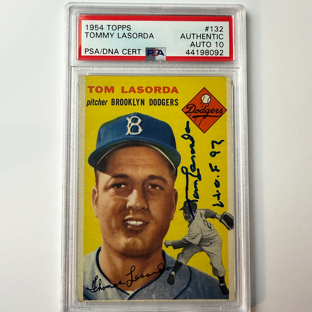 Tommy Lasorda Signed 1954 Topps Rookie #132 HOF 97 PSA 10 Auto Version 6