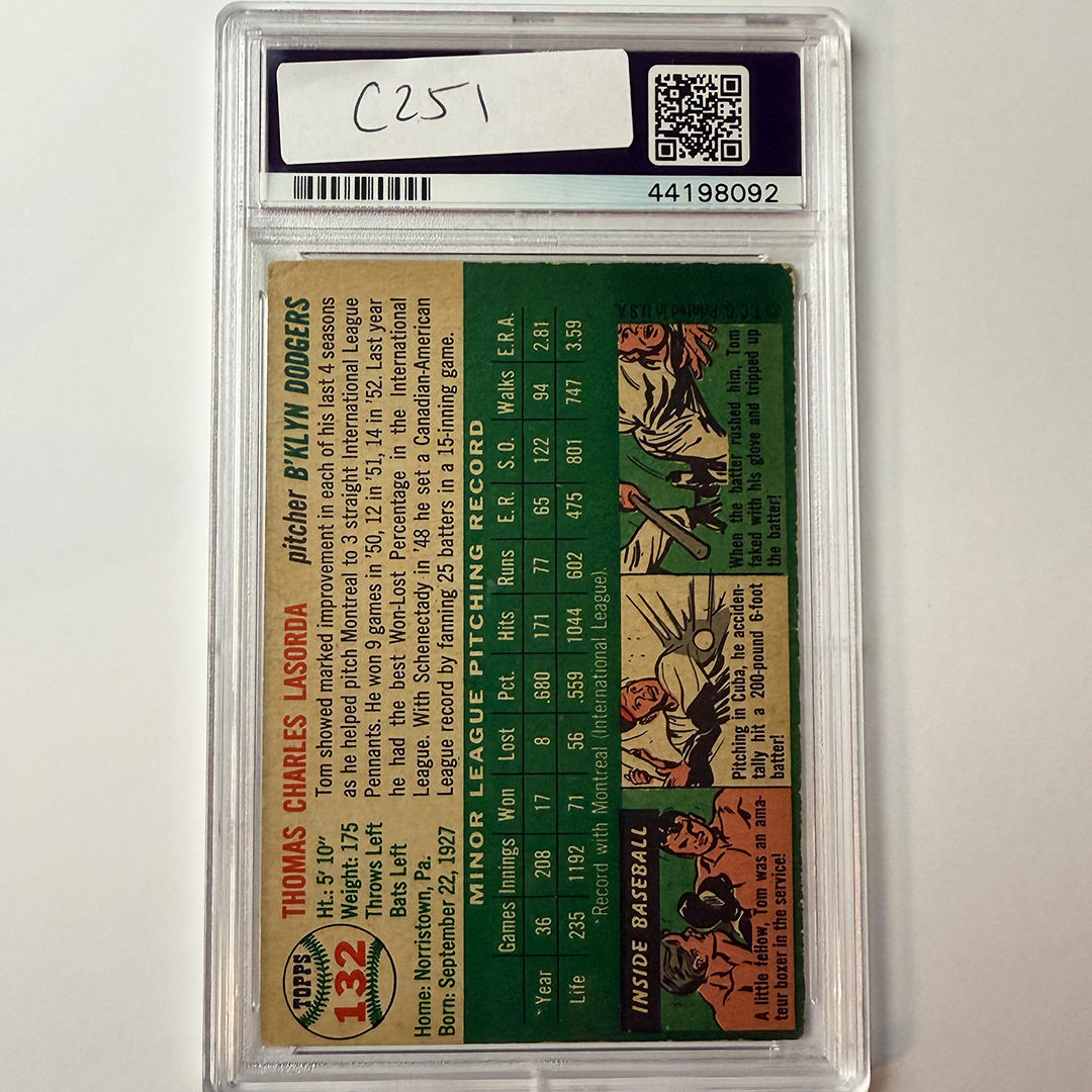 Tommy Lasorda Signed 1954 Topps Rookie #132 HOF 97 PSA 10 Auto Version 6