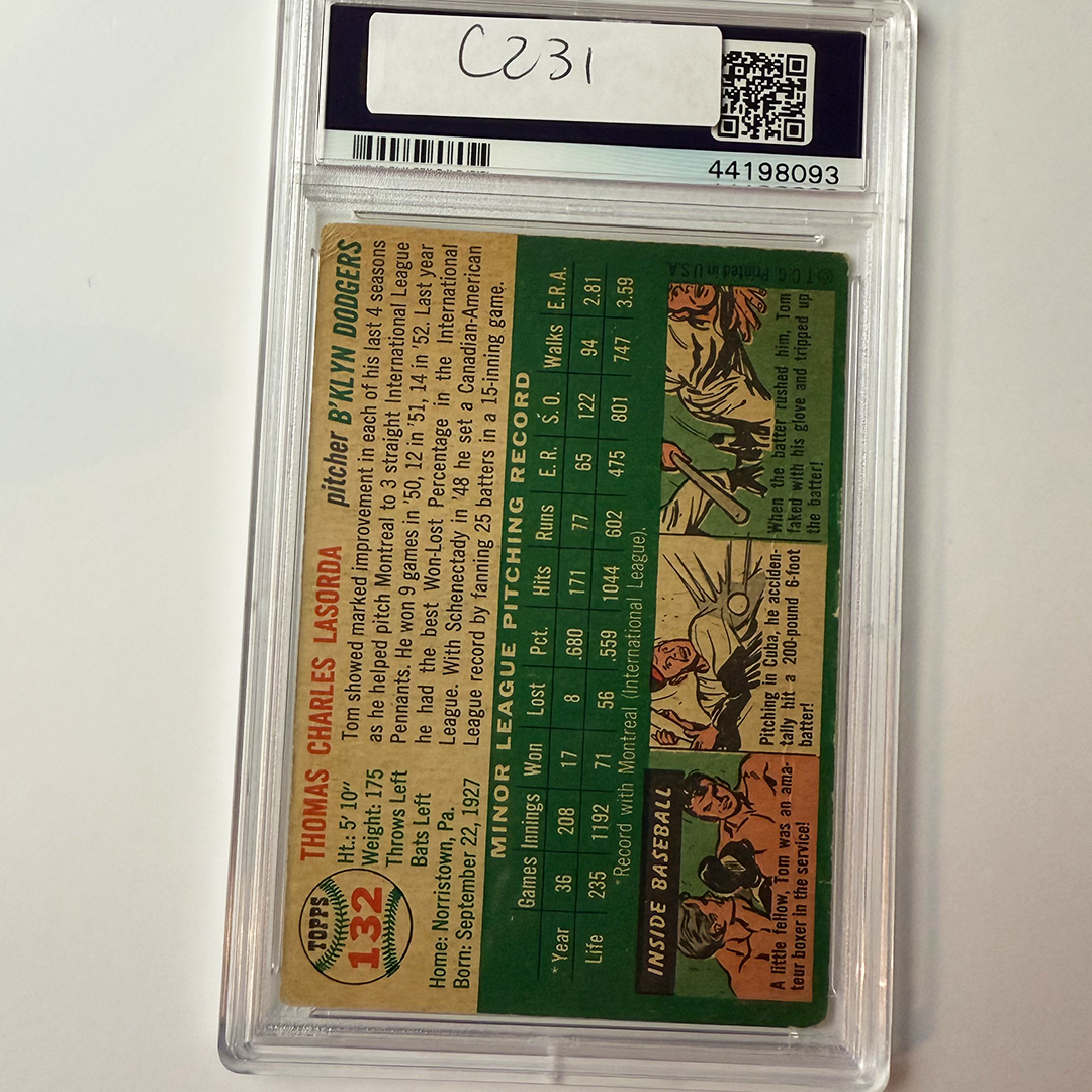 Tommy Lasorda Signed 1954 Topps Rookie #132 HOF 97 PSA 10 Auto Version 9