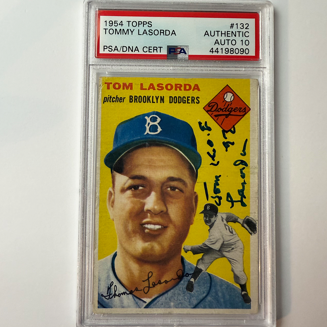 Tommy Lasorda Signed 1954 Topps Rookie #132 HOF 97 PSA 10 Auto Version 12