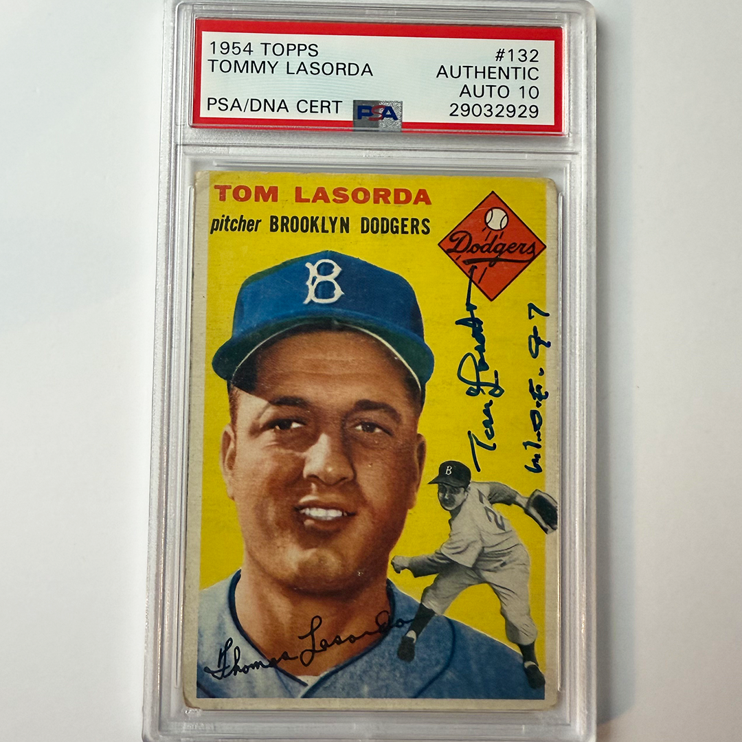 Tommy Lasorda Signed 1954 Topps Rookie #132 HOF 97 PSA 10 Auto Version 20