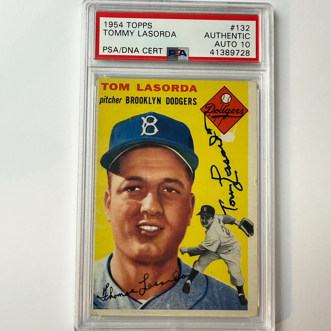 Tommy Lasorda Signed 1954 Topps Rookie #132 PSA 10 Auto